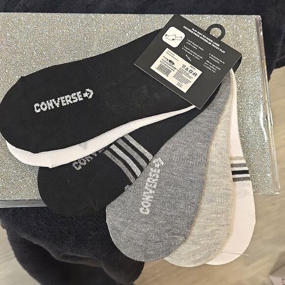 Converse 6-PK Flat Knit Striped Logo No Show Liners - Picture 4 of 5